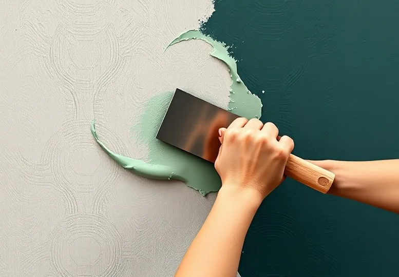 Application d'un enduit décoratif à la lisseuse sur un mur