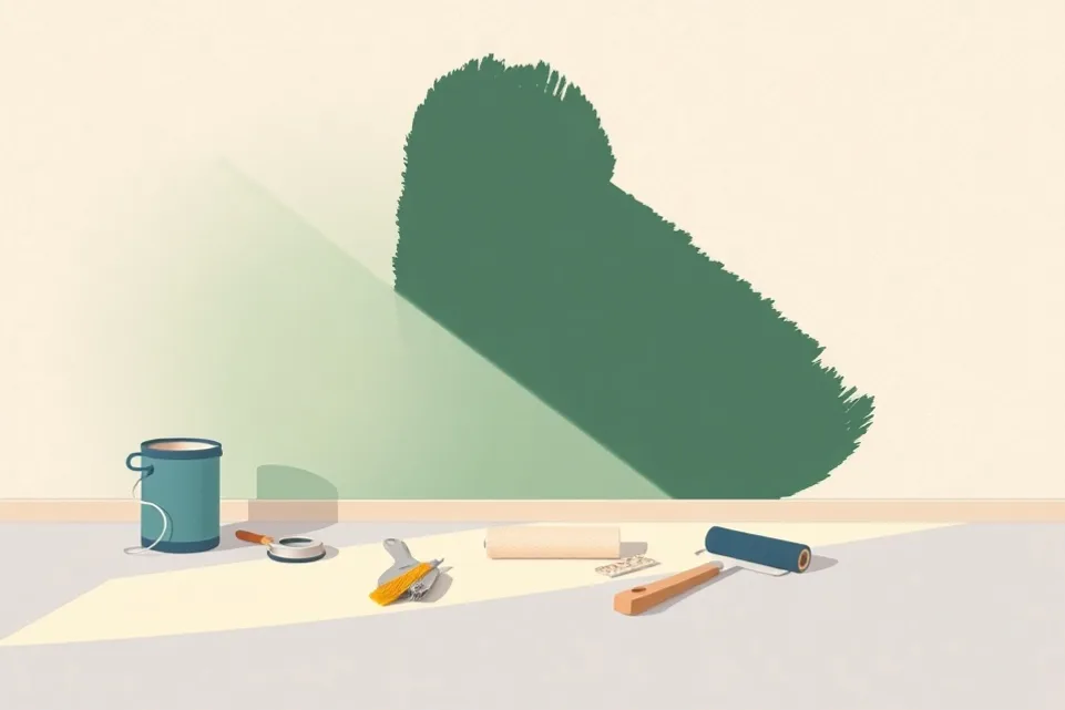 Outils de peinture disposés dans l'ordre des étapes du chantier